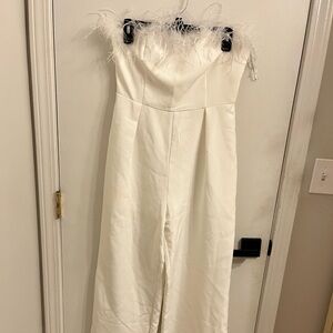 White Jumpsuit with Feather Detail